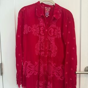 Johnny Was Vibrant Red Embroidered Blouse